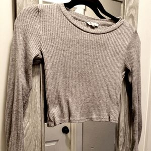 Ribbed Grey Long-sleeved Crop